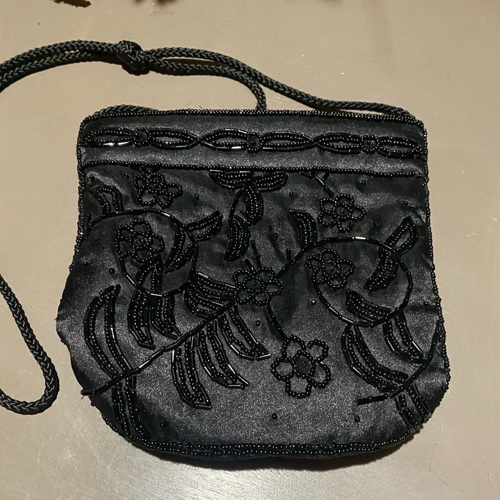 Black Floral Beaded Evening/Shoulder Bag - Picture 1 of 12